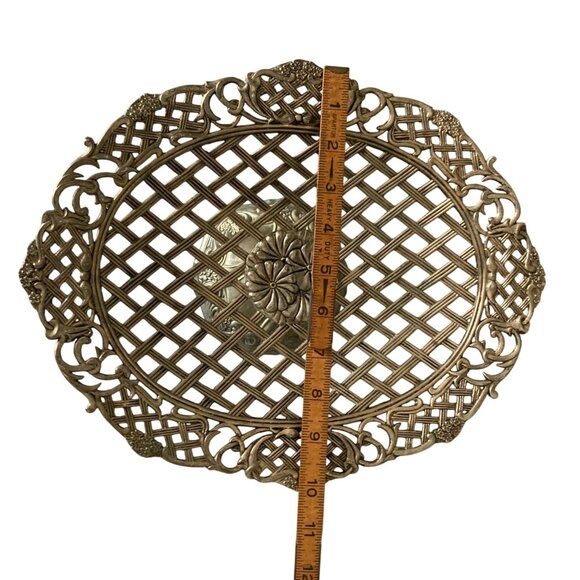 Vintage Silver Toned Lattice Compote Pedestal Bowl With Floral & Scroll Detail - Picture 8 of 8